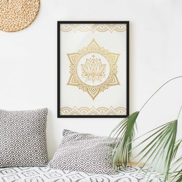 Poster encadré - Mandala Lotus Illustration Ornament White Gold