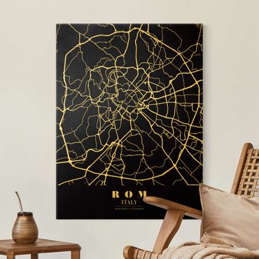 Tableau sur toile or - Rome City Map - Classic Black