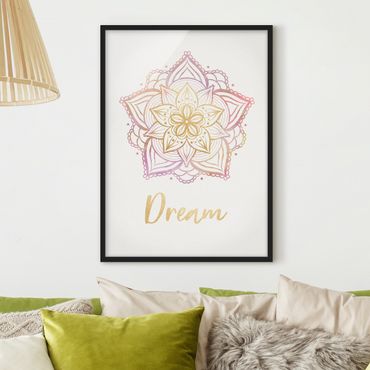 Poster encadré - Mandala Illustration Dream Gold Rose