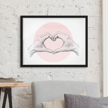 Poster encadré - Illustration Heart Hands Circle Pink White