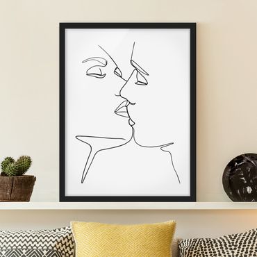 Poster encadré - Line Art Kiss Faces Black And White