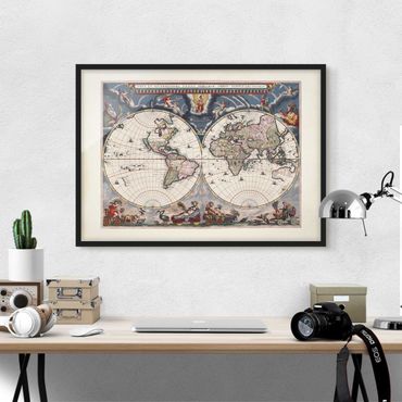 Poster encadré - Historic World Map Nova Et Accuratissima Of 1664