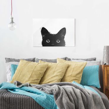 Tableau en verre - Illustration Black Cat On White Painting