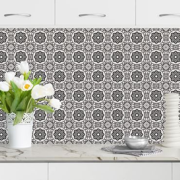 Revêtement mural cuisine - Floral Tiles Black And White