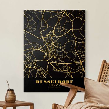 Tableau sur toile or - Dusseldorf City Map - Classic Black