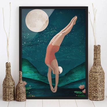 Poster encadré - Illustration Bather Woman Moon Painting