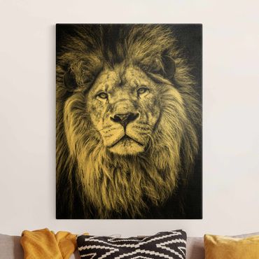 Tableau sur toile or - Portrait Lion Black And White