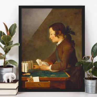 Poster encadré - Jean-Baptiste Siméon Chardin - Young Girl (young Boy?) builds a House of Cards