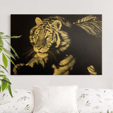 Tableau sur toile or - Tiger In The Sunlight On Black