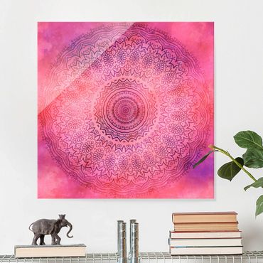 Tableau en verre - Watercolour Mandala Light Pink Violet