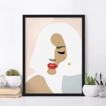 Poster encadré - Line Art Portrait Woman Pastel Beige