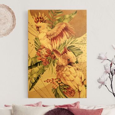 Tableau sur toile or - Tropical Birds - Pink Cockatoes