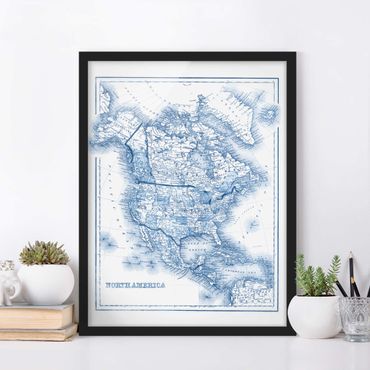 Poster encadré - Map In Blue Tones - North America