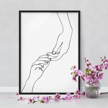 Poster encadré - Line Art Hands Touching Black And White