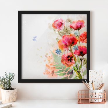 Poster encadré - Watercolour Flowers Poppy