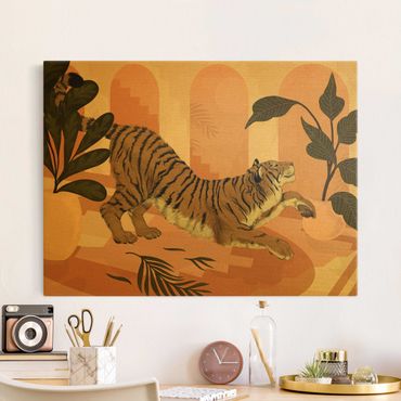 Tableau sur toile or - Illustration Tiger In Pastel Pink Painting