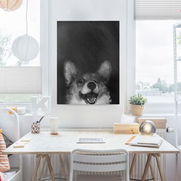 Tableau sur toile - Illustration Dog Corgi Paintig Black And White