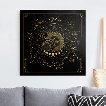 Tableau sur toile or - Astrology Sun Moon And Stars Black