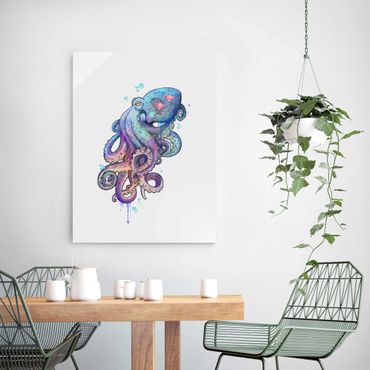 Tableau en verre - Illustration Octopus Violet Turquoise Painting