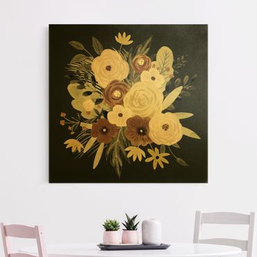 Tableau sur toile or - Pastel Bouquet Of Flowers On Green Backdrop II