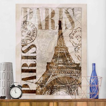 Tableau en verre - Shabby Chic Collage - Paris