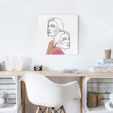 Tableau en verre - Line Art Women Portrait Cheeks Pink