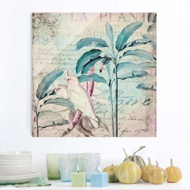 Tableau en verre - Colonial Style Collage - Cockatoos And Palm Trees