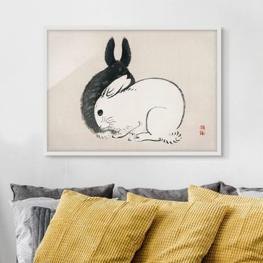 Poster encadré - Asian Vintage Drawing Two Bunnies