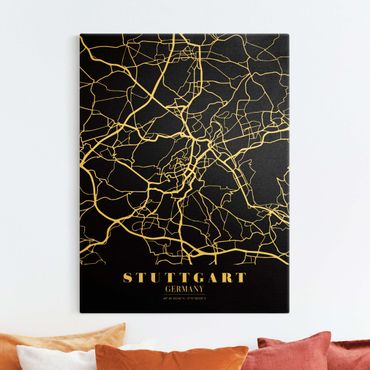 Tableau sur toile or - Stuttgart City Map - Classic Black