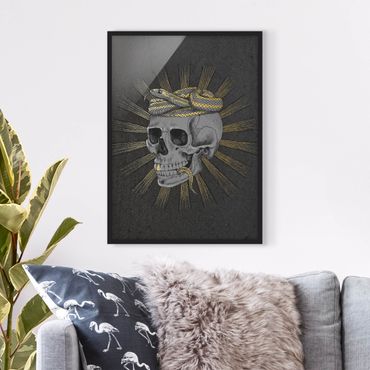 Poster encadré - Illustration Skull And Snake Black Gold