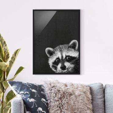 Poster encadré - Illustration Racoon Black And White Painting