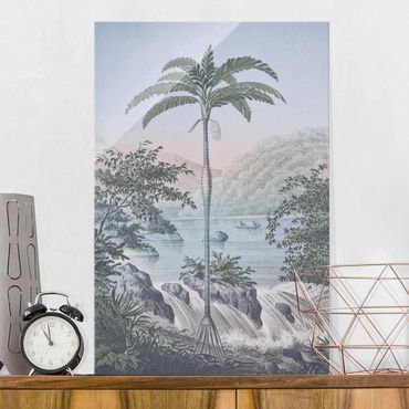 Tableau en verre - Vintage Illustration - Landscape With Palm Tree