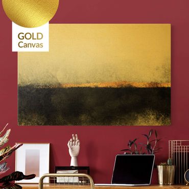 Tableau sur toile - Abstract Golden Horizon Black And White