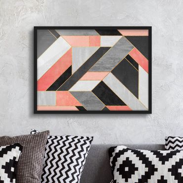 Poster encadré - Geometry Pink And Gold