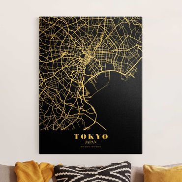 Tableau sur toile or - Tokyo City Map - Classic Black