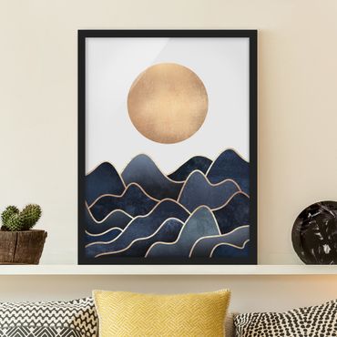 Poster encadré - Golden Sun Blue Waves