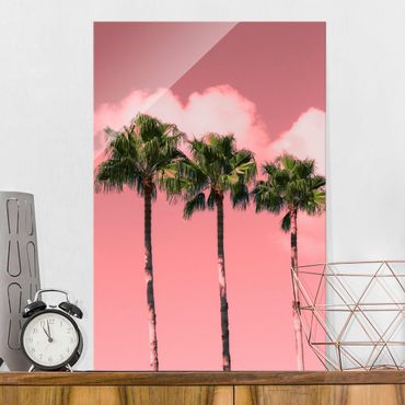 Tableau en verre - Palm Trees Against Sky Pink