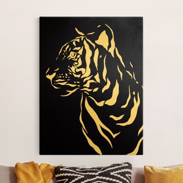 Tableau sur toile or - Safari Animals - Portrait Tiger Black