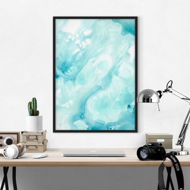 Poster encadré - Emulsion In White And Turquoise I