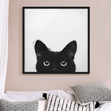 Poster encadré - Illustration Black Cat On White Painting
