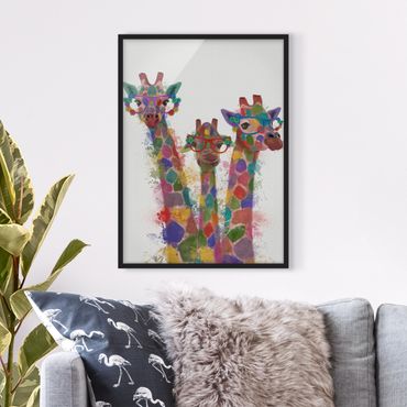 Poster encadré - Rainbow Splash Giraffe Trio