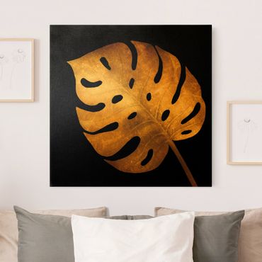 Tableau sur toile or - Gold - Monstera On Black