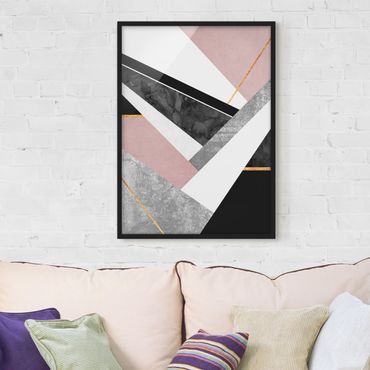 Poster encadré - Black And White Geometry With Gold