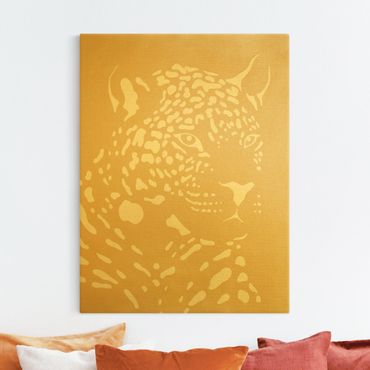 Tableau sur toile or - Safari Animals - Portrait Leopard Beige