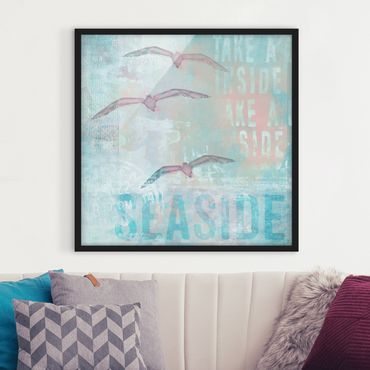 Poster encadré - Shabby Chic Collage - Seagulls