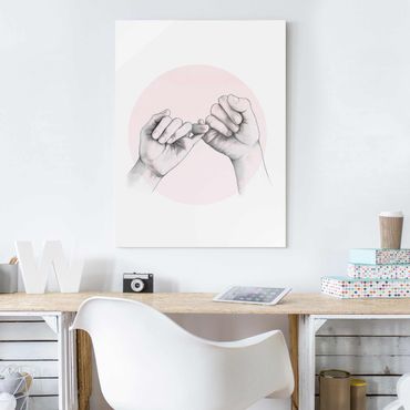 Tableau en verre - Illustration Hands Friendship Circle Pink White