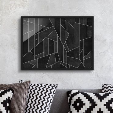 Poster encadré - Black And White Geometric Watercolour