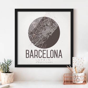 Poster encadré - Barcelona City Map - Retro