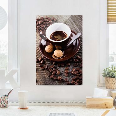 Tableau en verre - Coffee Mugs With Coffee Beans