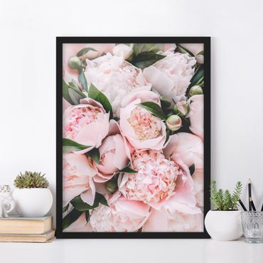 Poster encadré - Pink Peonies With Leaves